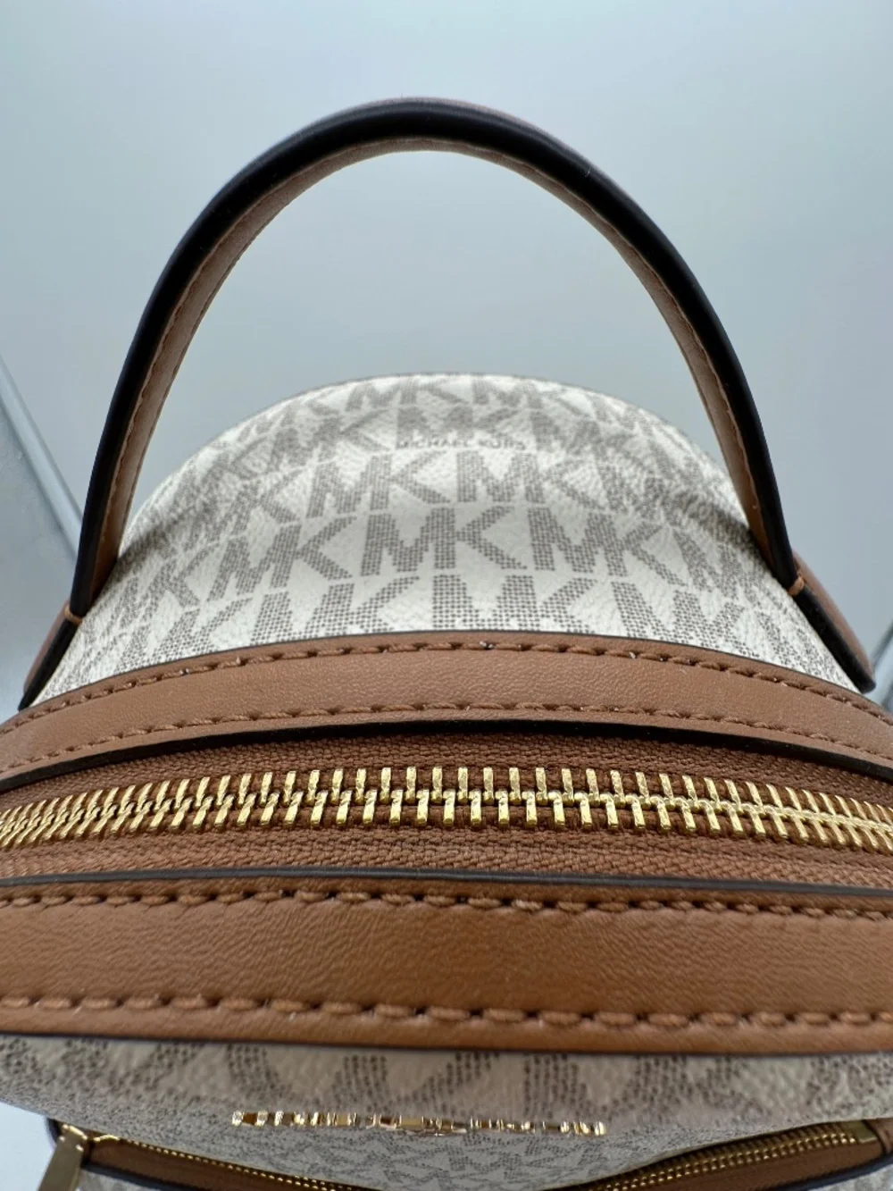 NWT Michael Kors Valerie Medium Logo Backpack Vanilla Acorn White Brown Handbag